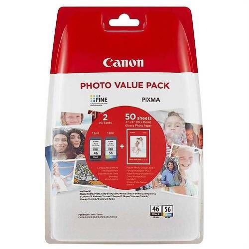 Canon PG-46-CL-56 Siyah ve Renkli Kartuşlu Fotoğraf Paketi 9059B003